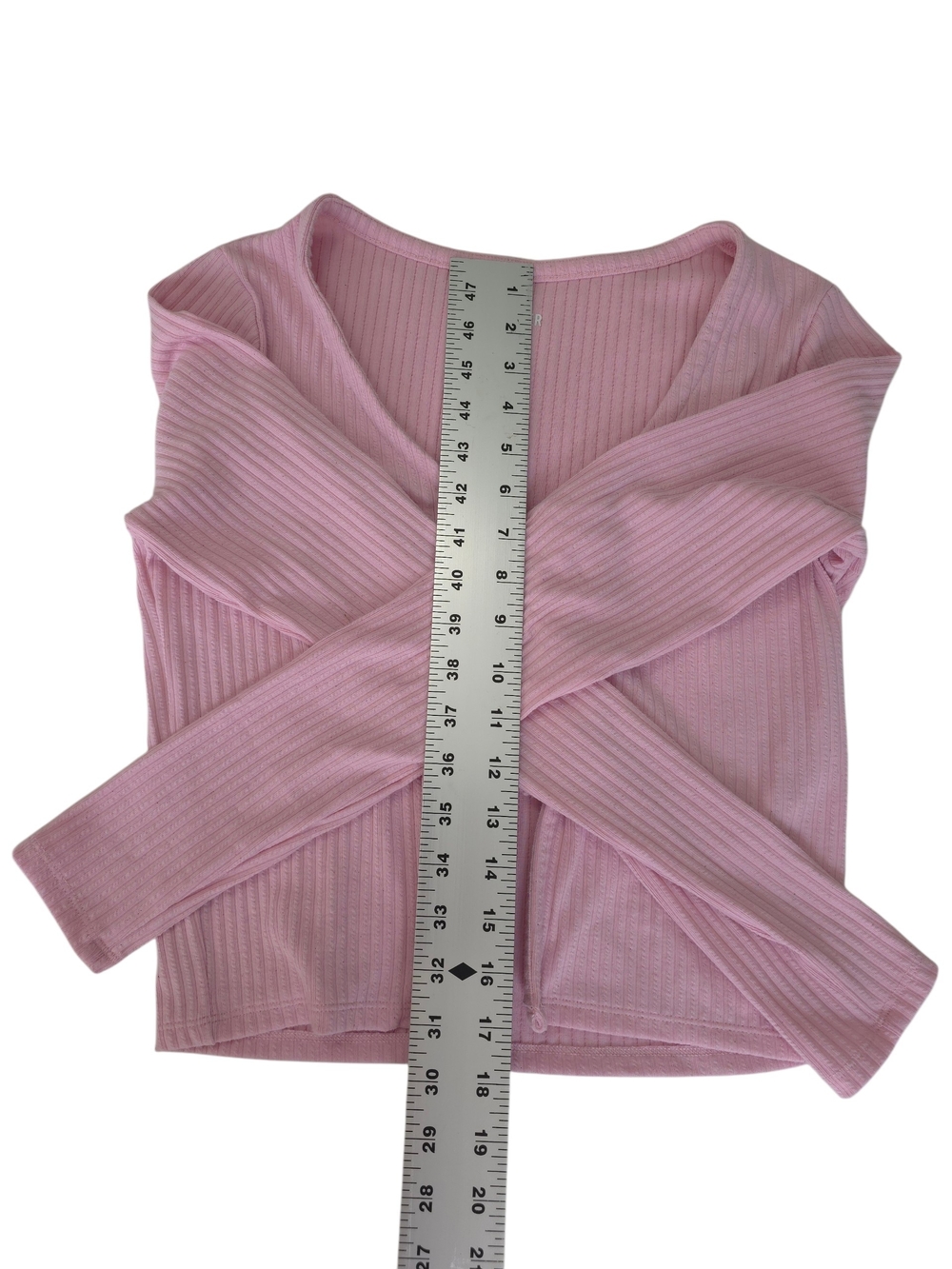Hollister Light Pink Ribbed Tie-Front Long Sleeve Top - Picture 4 of 8